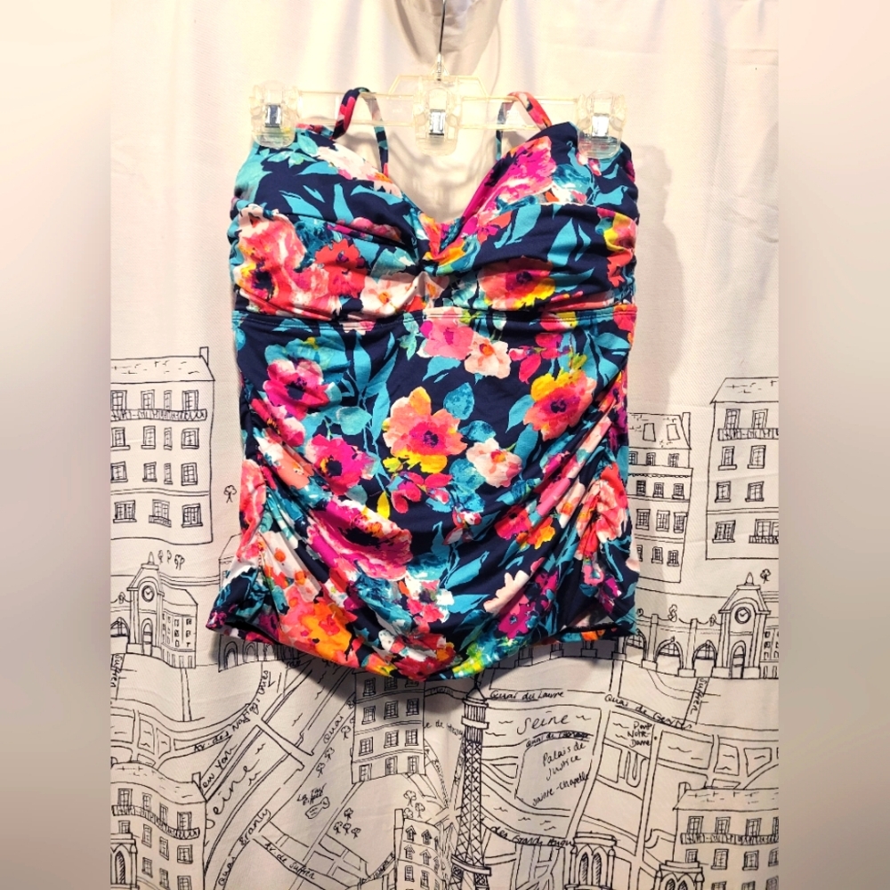 EUC Women's Floral Merona Swim Top Size Large